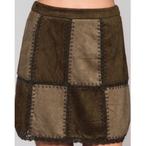 🌻 Honey Belle Boho Patchwork Faux Suede Brown Mini Sz M